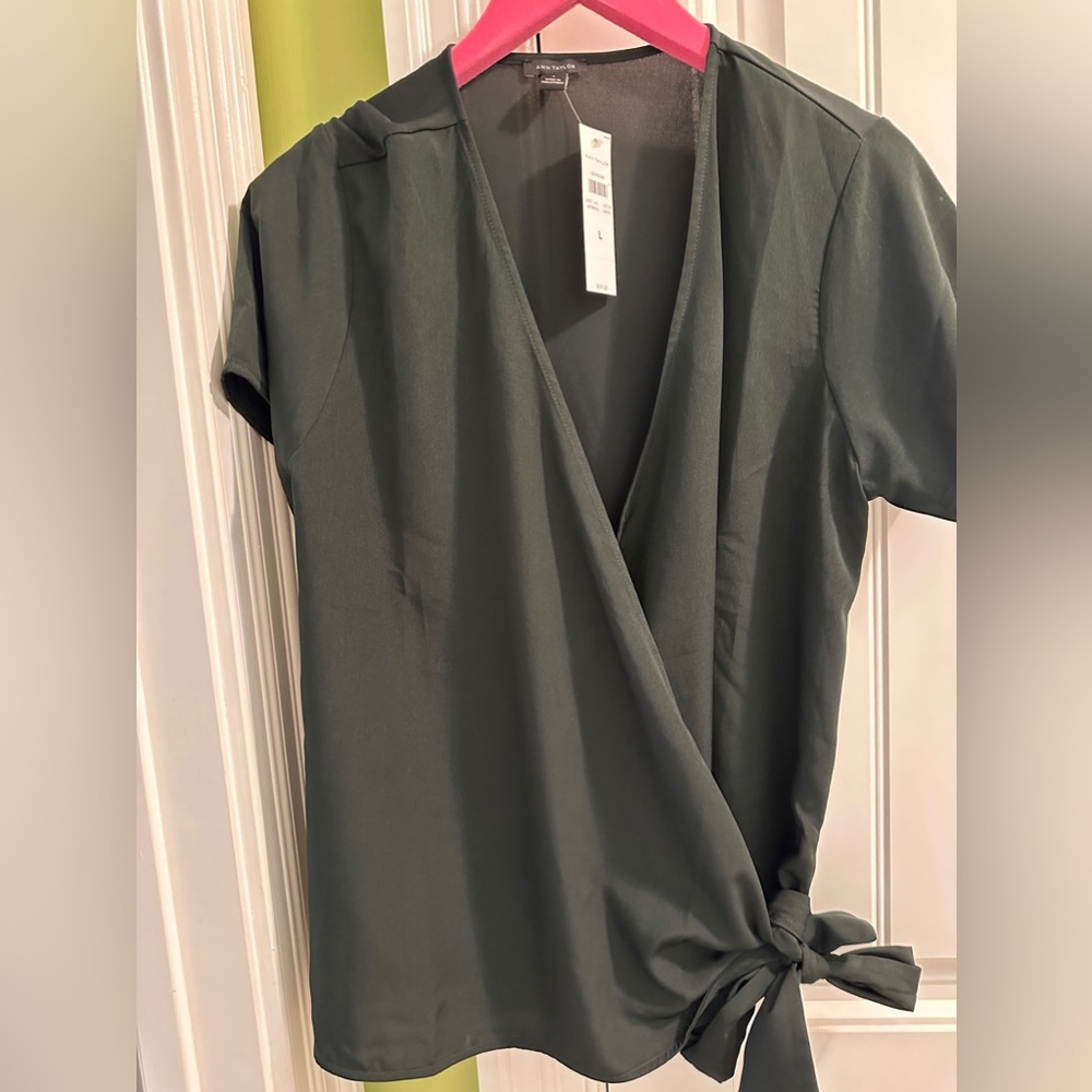 NWT Ann Taylor wrap blouse black